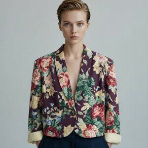 Vintage 80s Floral Tapestry Jacket – One Size Boho Chic vintage Blazer, vintage